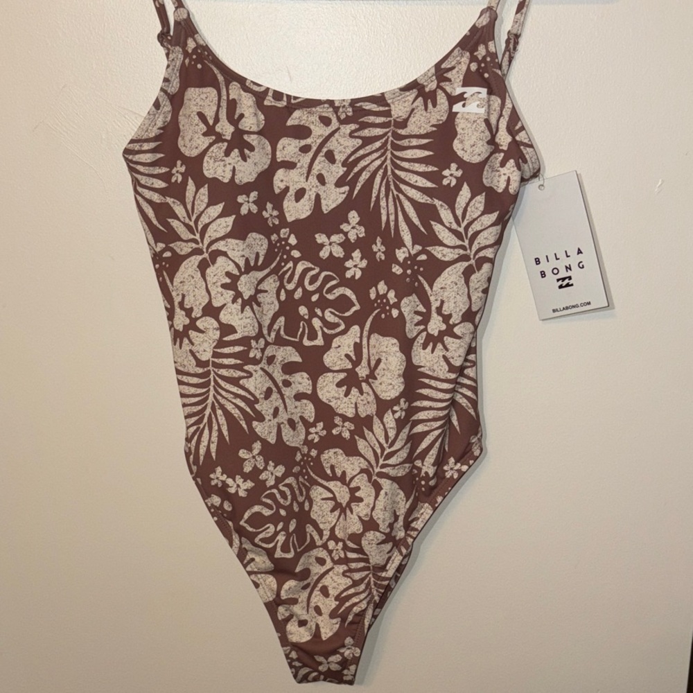 Billabong Girls Mauve Floral Tank One-Piece Swimsuit